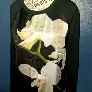 Black Floral-Front Long Sleeve Sweatshirt
